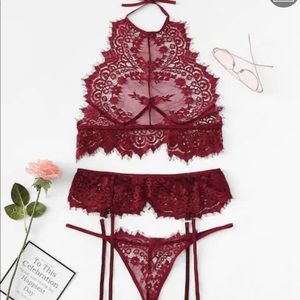 Eyelash Lace Garter Lingerie Set XL